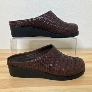 VTG Y2K Predictions Clogs Women 6 Brown Leather Woven Mules Platform Shoe Brazil